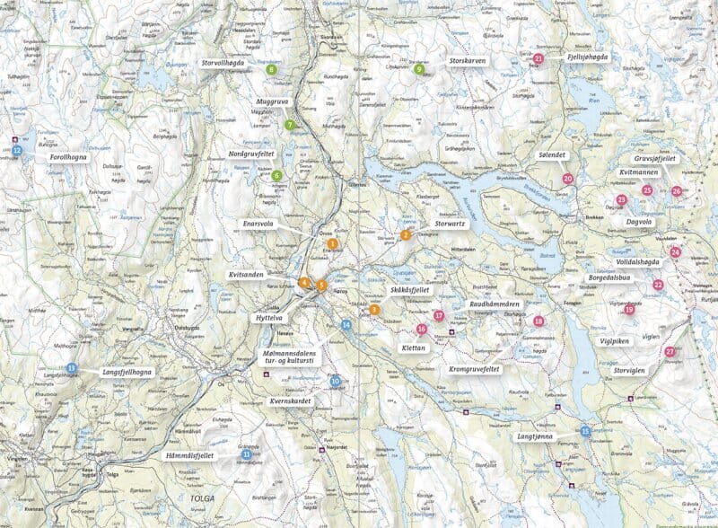 Carte de randonnée - Røros carte + guide (Norvège) | Calazo - 1/50 000 carte de randonnée Calazo