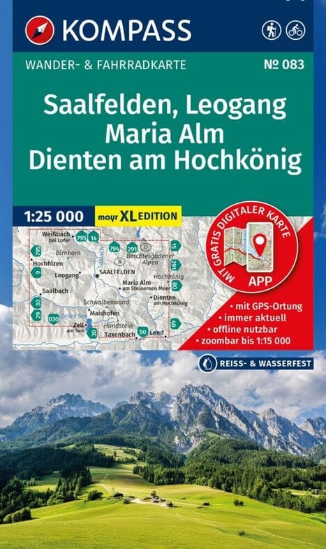 Carte de randonnée - Saalfelden, Leogang, Maria Alm & Dienten am Hochkönig | Kompass - 1:25 000 carte de randonnée Kompass