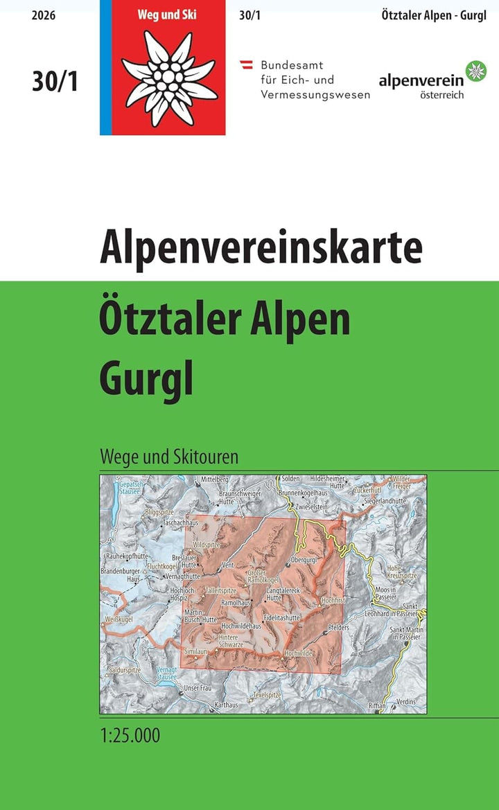 Carte de randonnée & ski n° 30/1 - Ötztaler Alpen, Gurgl (Alpes autrichiennes) | Alpenverein carte de randonnée Alpenverein 