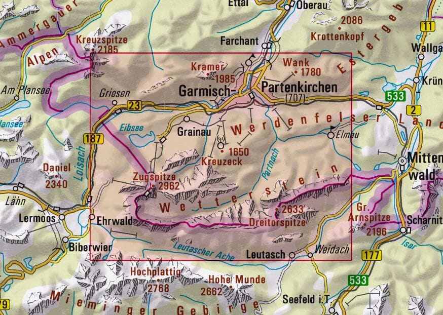 Carte de randonnée & ski n° BY08 - Wettersteingebirge Zugspitze (Alpes bavaroises) | Alpenverein carte de randonnée Alpenverein 