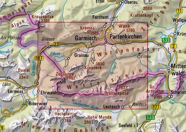 Carte de randonnée & ski n° BY08 - Wettersteingebirge Zugspitze (Alpes bavaroises) | Alpenverein carte de randonnée Alpenverein 