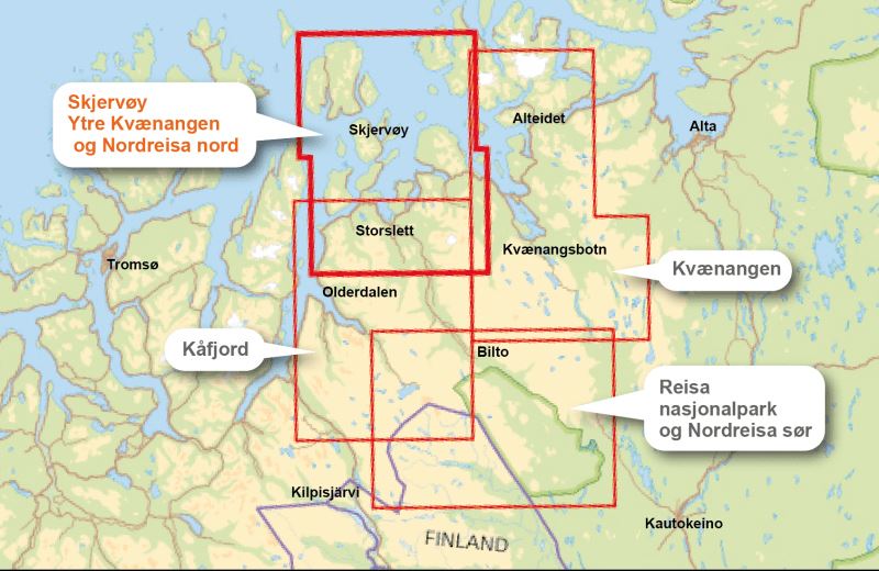 Carte de randonnée - Skjervøy, Ytre Kvænangen, Nordreisa Nord (Norvège) | Calazo - 1/50 000 carte de randonnée Calazo