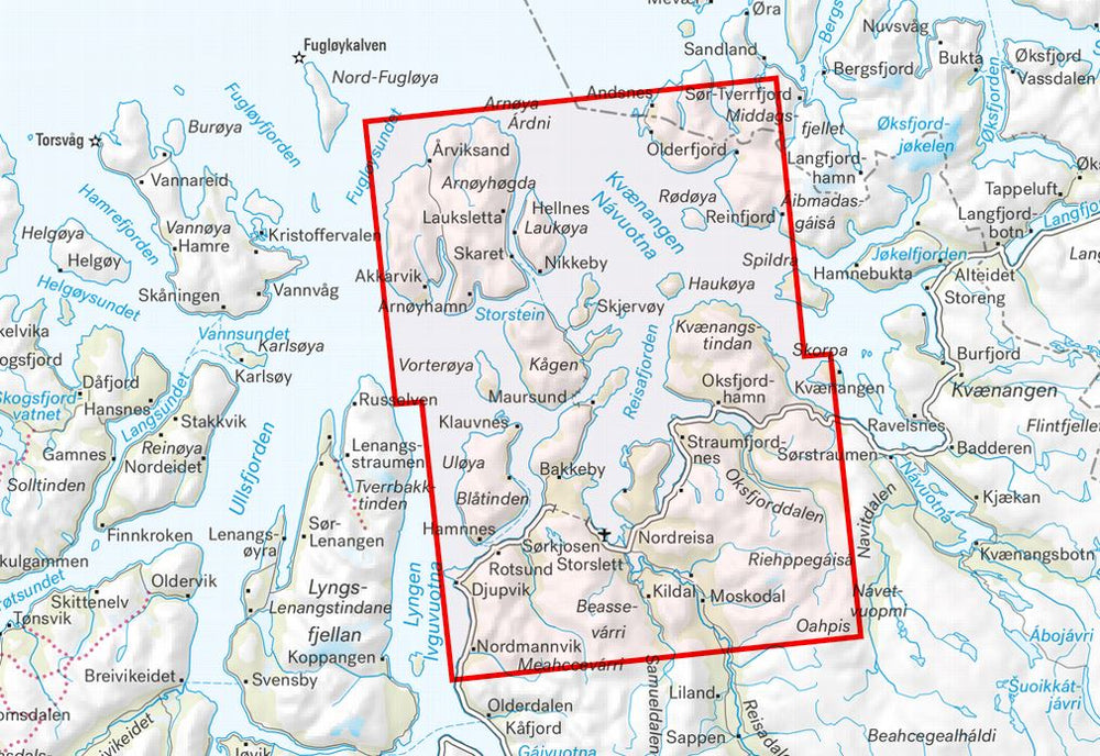 Carte de randonnée - Skjervøy, Ytre Kvænangen, Nordreisa Nord (Norvège) | Calazo - 1/50 000 carte pliée Calazo 