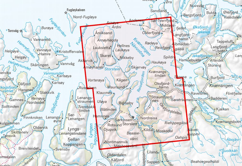 Carte de randonnée - Skjervøy, Ytre Kvænangen, Nordreisa Nord (Norvège) | Calazo - 1/50 000 carte de randonnée Calazo