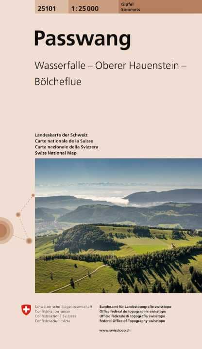 Carte de randonnée spéciale sommet n° 25101 - Passwang : Wasserfalle, Oberer Hauenstein, Bölcheflue (Suisse) | Swisstopo - 1/25 000 carte de randonnée Swisstopo