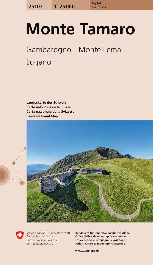 Carte de randonnée spéciale sommet n° 25107 - Monte Tamaro : Gambarogno, Monte Lema, Lugano (Suisse) | Swisstopo - 1/25 000 carte de randonnée Swisstopo Default Title