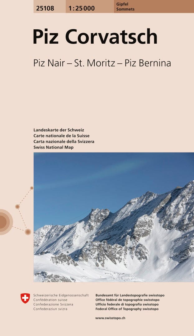 Carte de randonnée spéciale sommet n° 25108 - Piz Corvatsch : Piz Nair, St.Moritz, Piz Bernina (Suisse) | Swisstopo - 1/25 000 carte de randonnée Swisstopo Default Title
