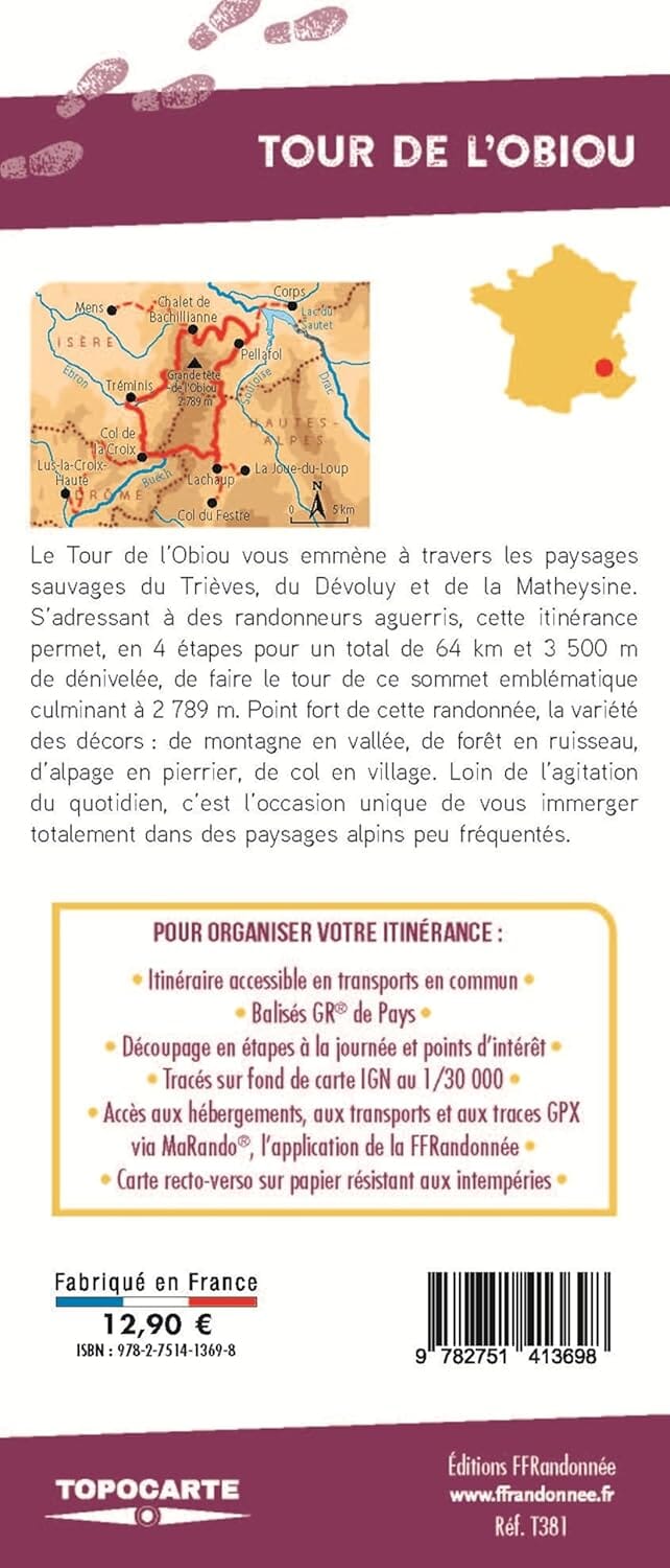 Carte de randonnée - Tour de l'Obiou | FFRandonnée carte de randonnée FFR - Fédération Française de Randonnée 