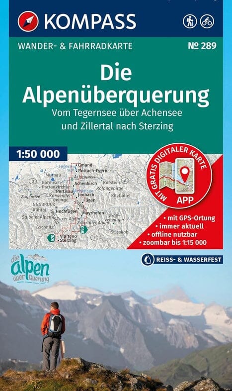 Carte de randonnée - Traversée des Alpes : du lac Tegernsee à Sterzing via l'Achensee et le Zillertal | Kompass 289 - 1:50 000 carte de randonnée Kompass
