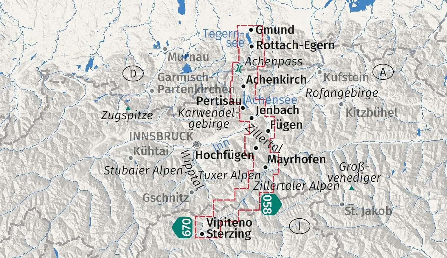 Carte de randonnée - Traversée des Alpes : du lac Tegernsee à Sterzing via l'Achensee et le Zillertal | Kompass 289 - 1:50 000 carte de randonnée Kompass