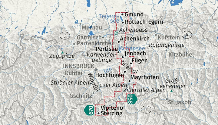 Carte de randonnée - Traversée des Alpes : du lac Tegernsee à Sterzing via l'Achensee et le Zillertal | Kompass 289 - 1:50 000 carte de randonnée Kompass