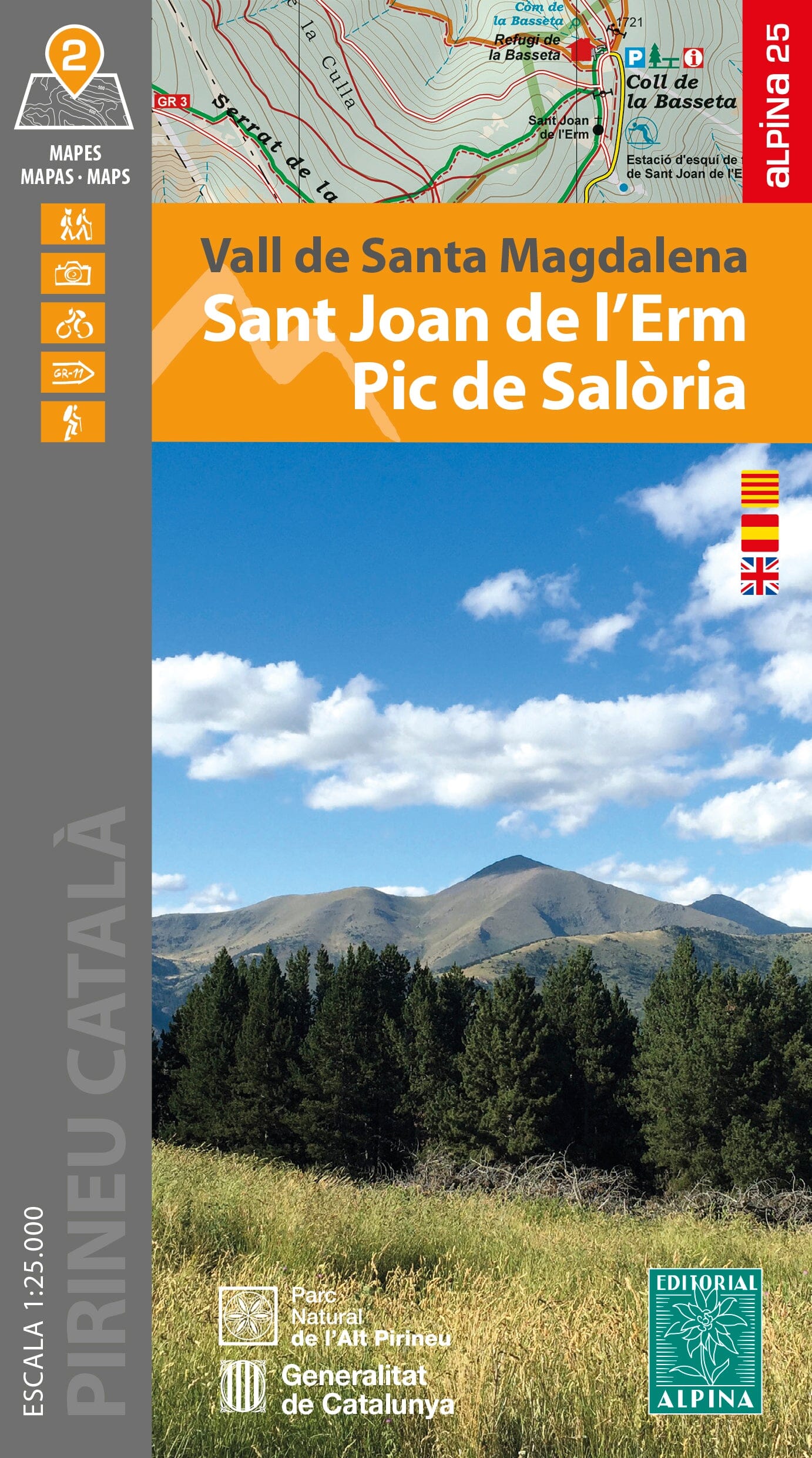 Carte de randonnée - Vall de Santa Magdalena : Sant Joan de l’Erm, Pic de Salòria, Torreta de l’Orri (Pyrénées catalanes) | Alpina carte de randonnée Editorial Alpina 