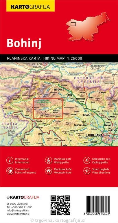 Carte de randonnée - Vallée de Bohinj (Alpes Juliennes, Slovénie) | Kartografija carte de randonnée Kartografija 
