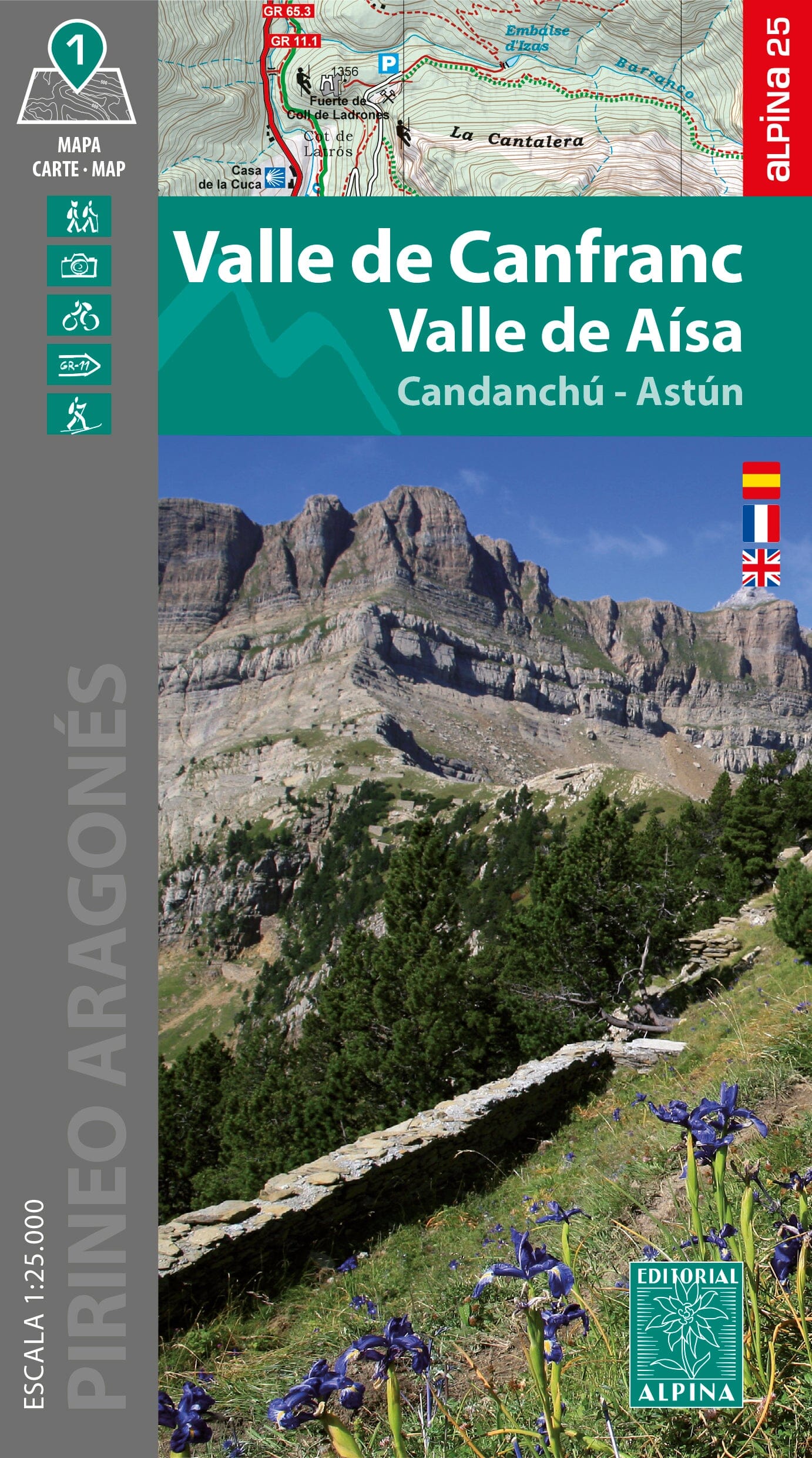 Carte de randonnée - Vallée de Canfranc & Vallée de Aísa, Candanchú, Astún (Pyrénées aragonaises) | Alpina carte de randonnée Editorial Alpina