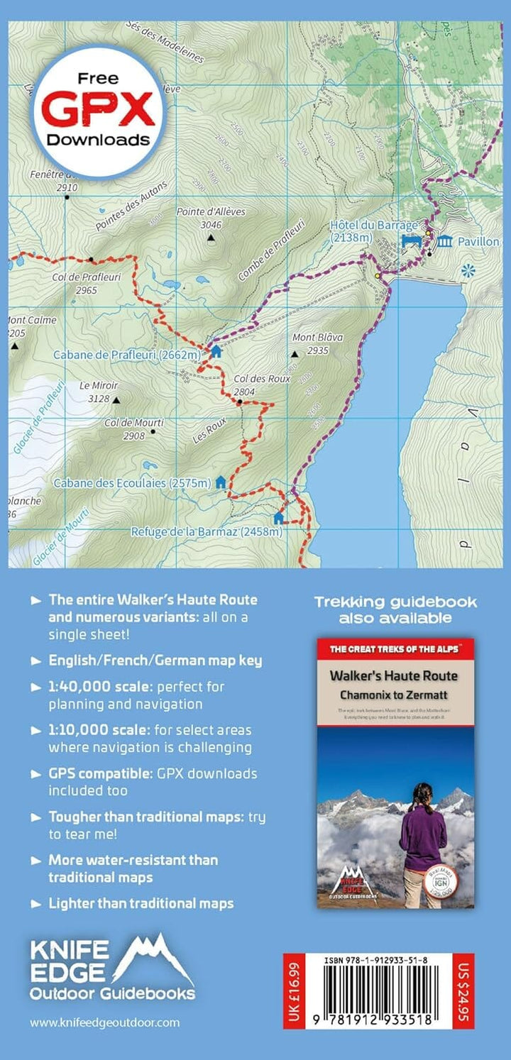 Carte de randonnée - Walker's Haute Route (Chamonix à Zermatt) | Knife Edge Outdoor carte pliée Knife Edge Outdoor 