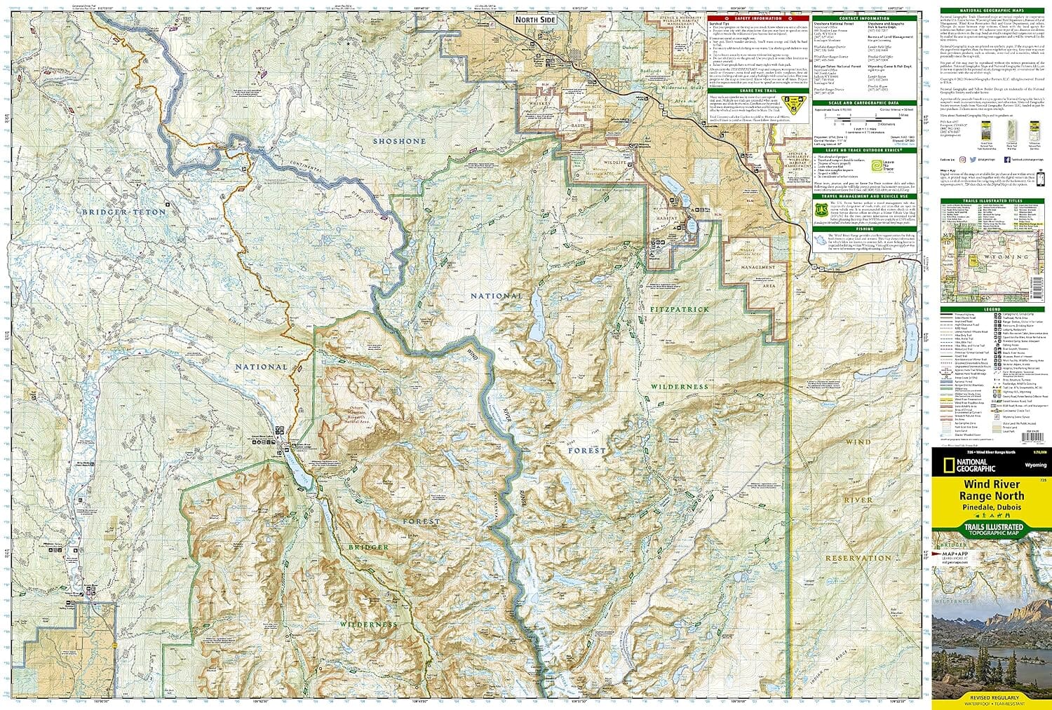 Carte de randonnée - Wind River Range North Pinedale, Dubois | National Geographic carte de randonnée National Geographic 