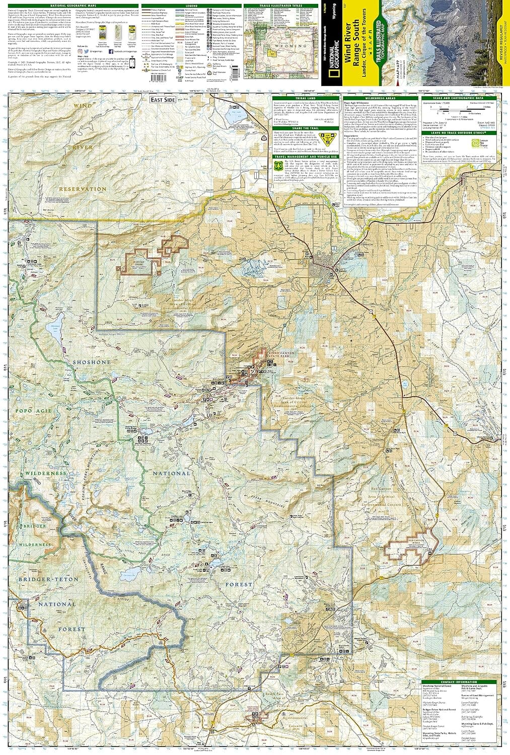 Carte de randonnée - Wind River Range South Lander, Cirque des tours | National Geographic carte de randonnée National Geographic 