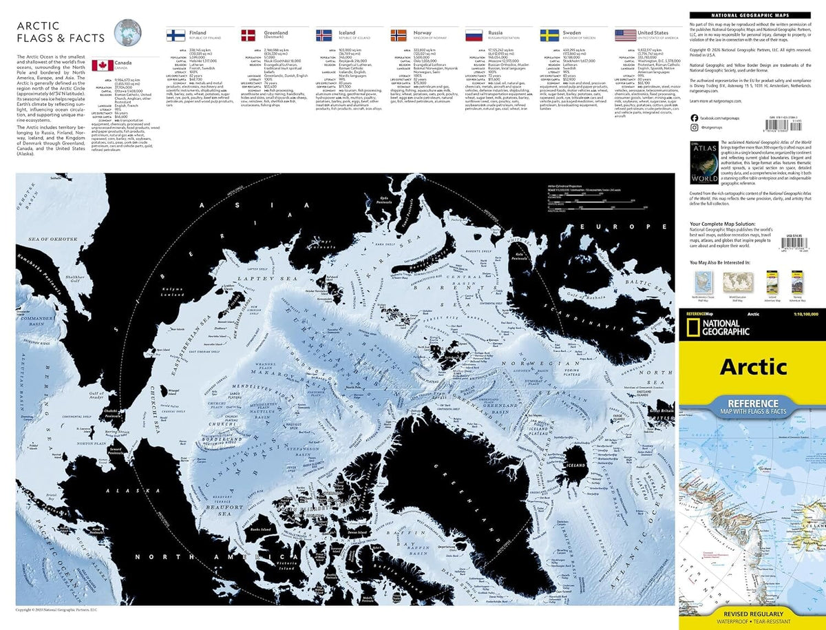 Carte de référence - Arctique, avec drapeaux et faits | National Geographic carte routière National Geographic 