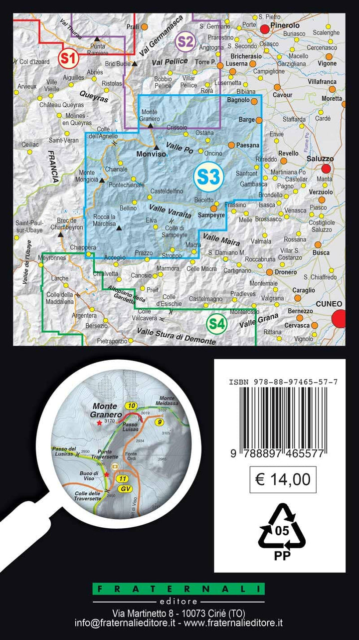 Carte de ski de randonnée n° 3 - Vallée du Pô & Vallée Varaita | Fraternali - 1/25 000 carte de randonnée Fraternali