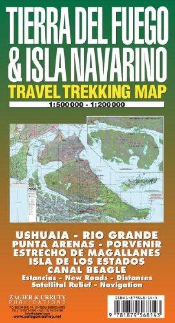 Carte de trekking de la Terre de Feu et d'Isla Navarino | Zagier y Urruty carte de randonnée Zagier y Urruty