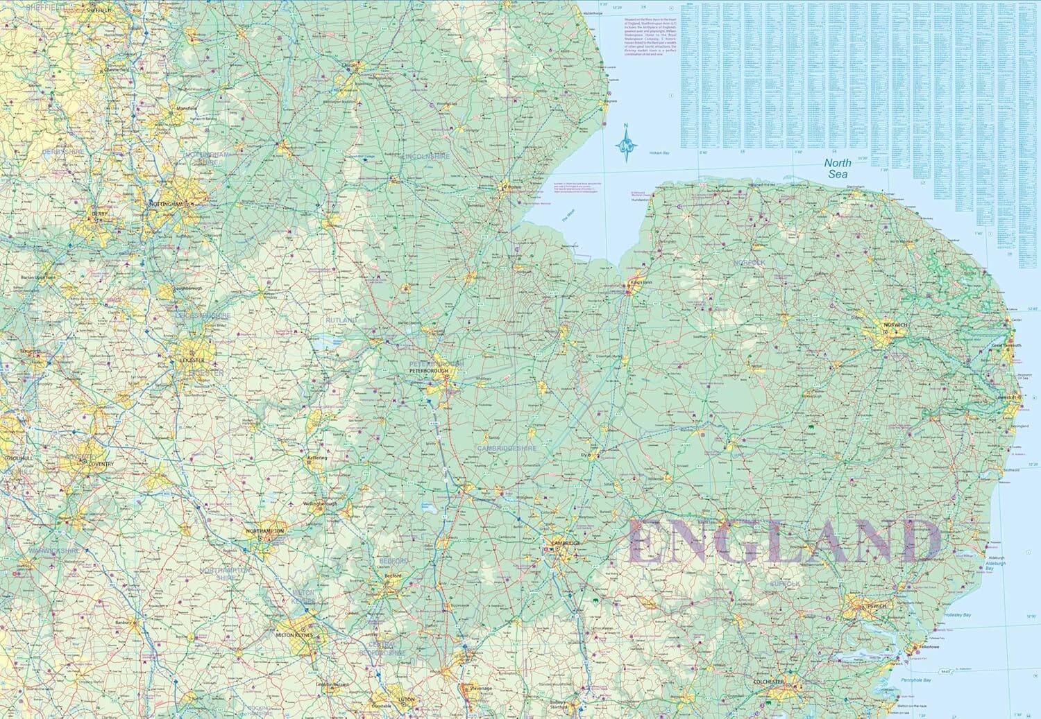 Carte de voyage - Angleterre, côte est | ITM carte routière ITM