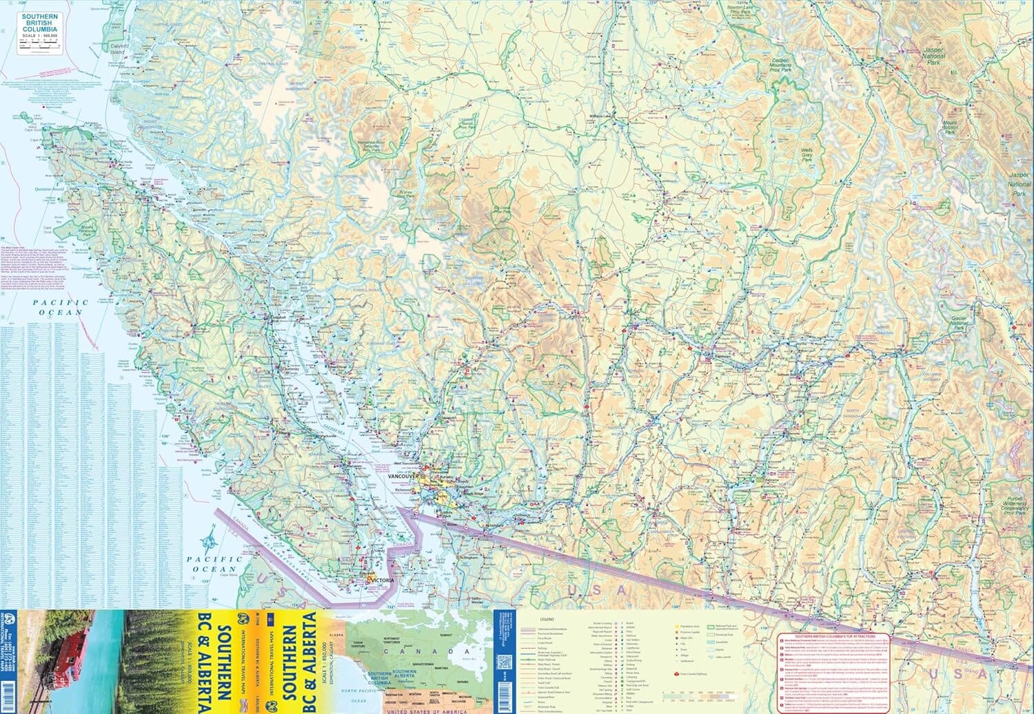 Carte de voyage - Colombie-Britannique Sud & Alberta Sud | ITM - 1:850 000 carte routière ITM 