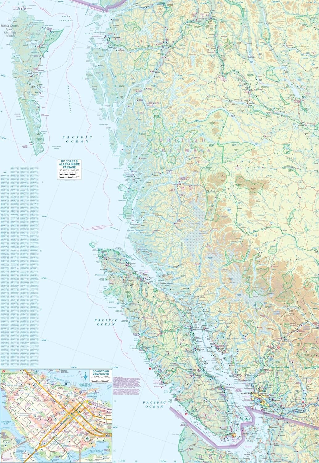 Carte de voyage - Côte entre Seattle et Anchorage (Alaska) | ITM carte routière ITM