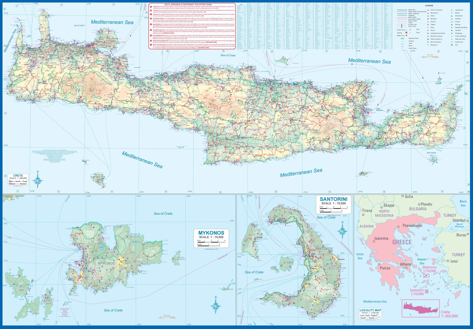 Carte de voyage - Crète, Mykonos & Santorin | ITM carte routière ITM