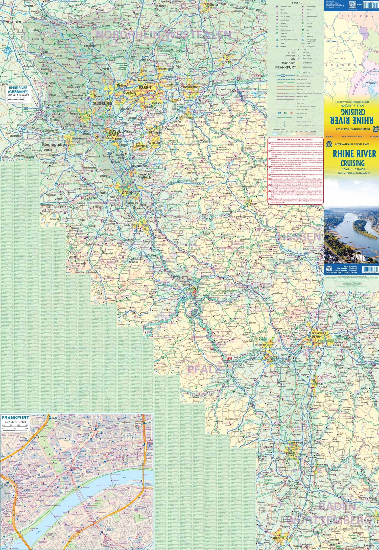 Carte de voyage - Croisières sur le Rhin, d'Amsterdam à Francfort | ITM carte routière ITM