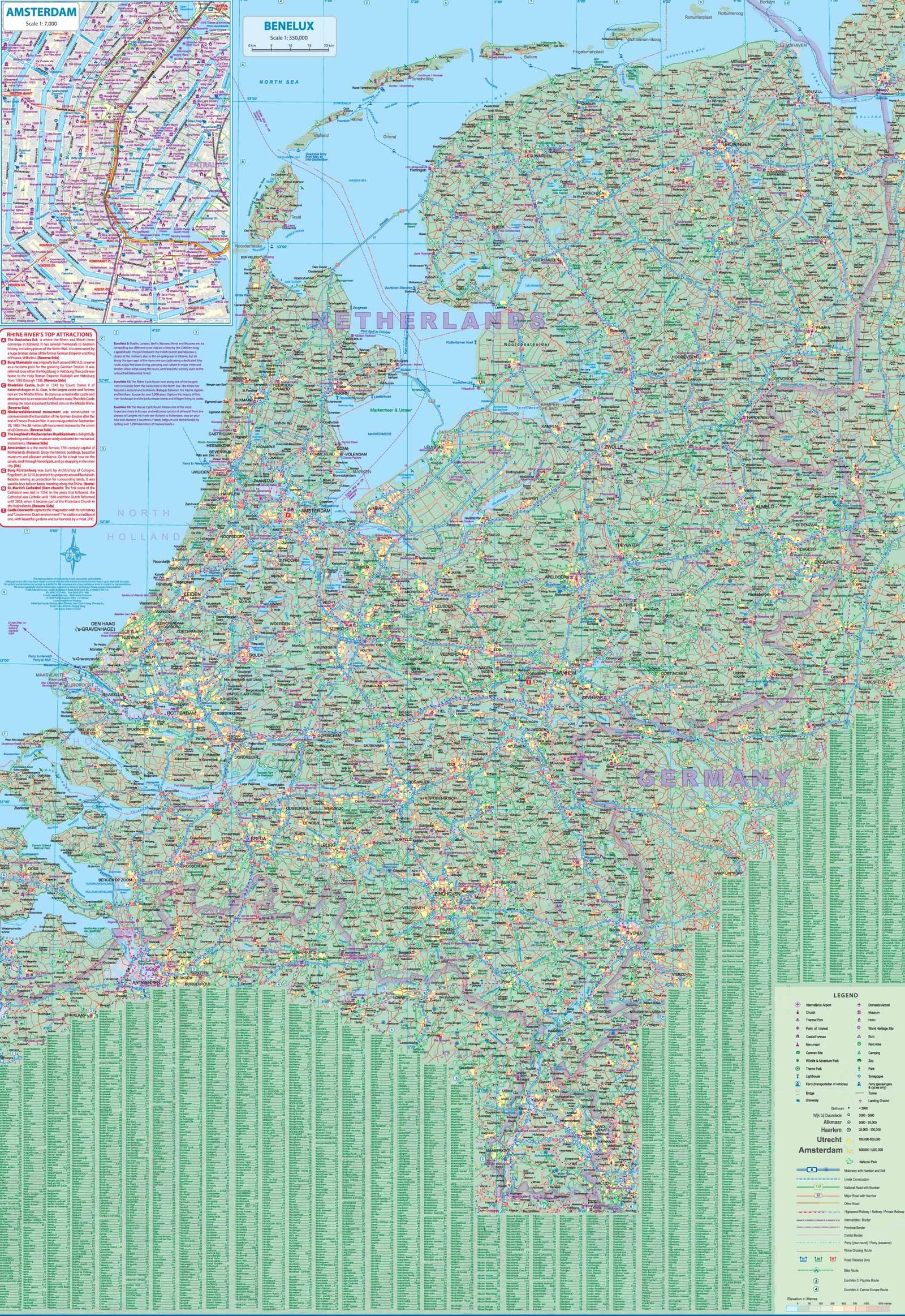 Carte de voyage - Croisières sur le Rhin, d'Amsterdam à Francfort | ITM carte routière ITM