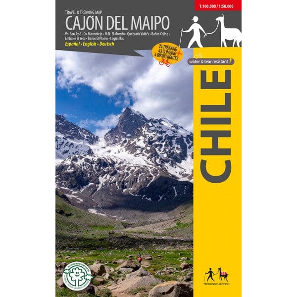Carte de voyage et de trekking - Cajon Del Maipo, Chili | Trekking Chile carte de randonnée Trekking Chile 