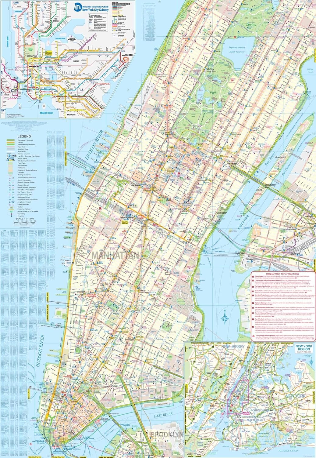 Carte de voyage - État de New York & Plan de Manhattan | ITM carte routière ITM