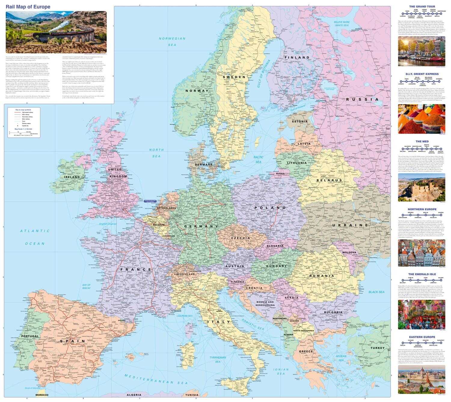 Carte de voyage - Europe rail map | Collins carte routière Collins