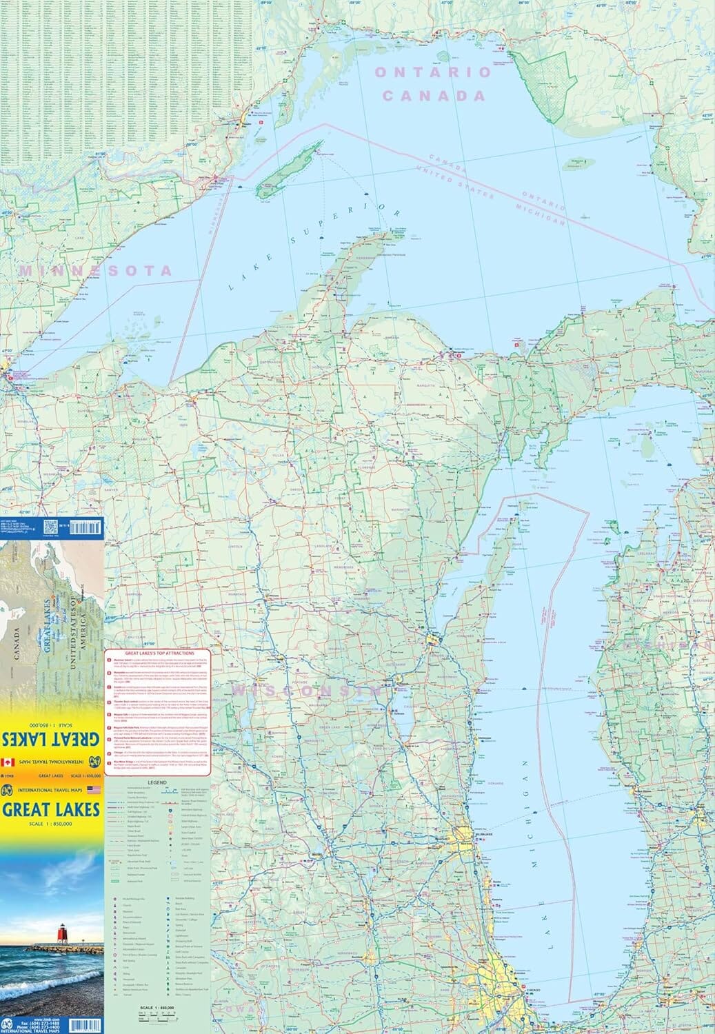 Carte de voyage - Grands Lacs (USA, Canada) | ITM carte routière ITM