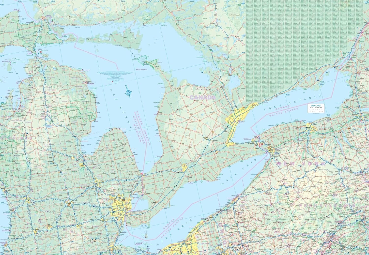 Carte de voyage - Grands Lacs (USA, Canada) | ITM carte routière ITM