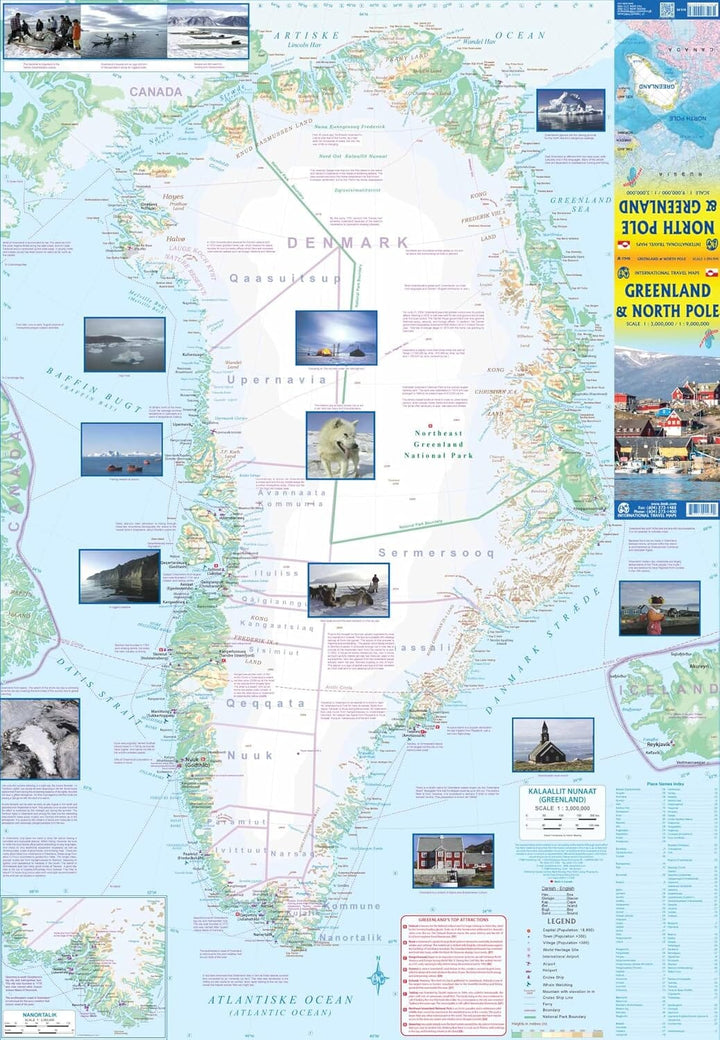 Carte de voyage - Groenland & région polaire Nord | ITM - 1:3 000 000 / 1:9 000 000 carte routière ITM 