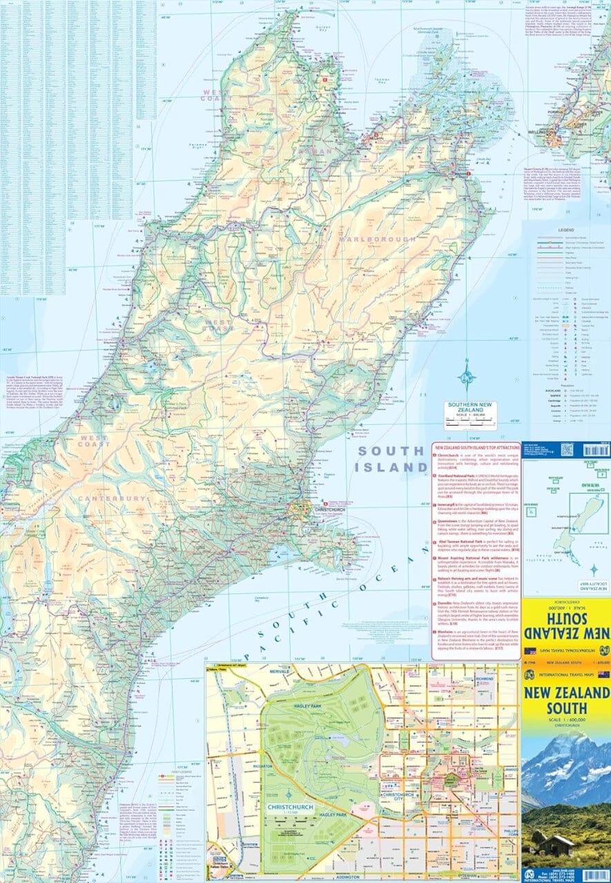 Carte de voyage - Ile du Sud (Nouvelle Zélande) | ITM carte routière ITM