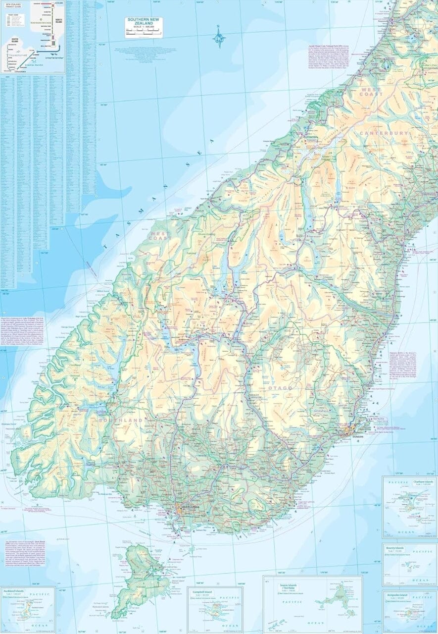 Carte de voyage - Ile du Sud (Nouvelle Zélande) | ITM carte routière ITM