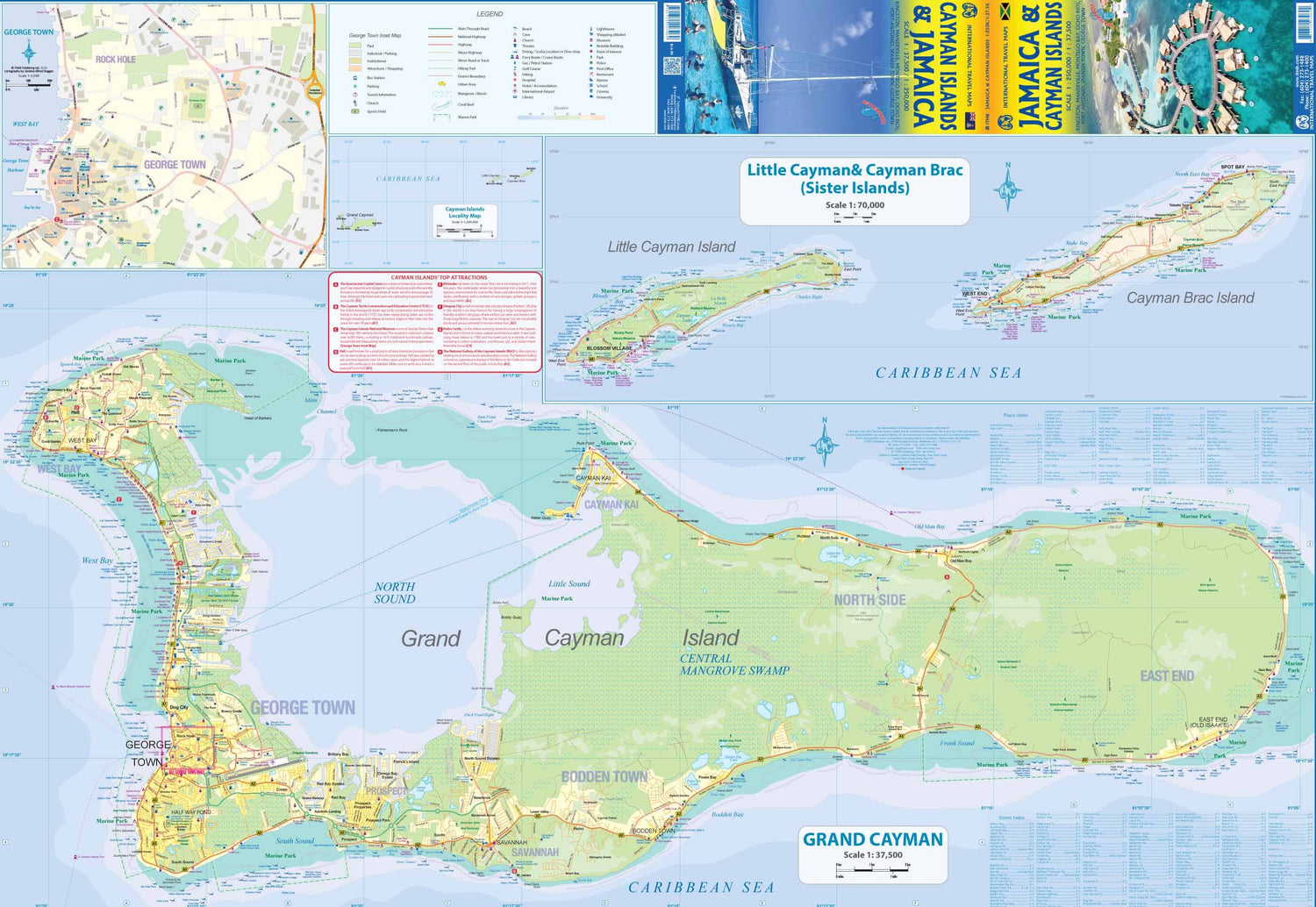 Carte de voyage - îles Caïman & Jamaïque | ITM carte routière ITM