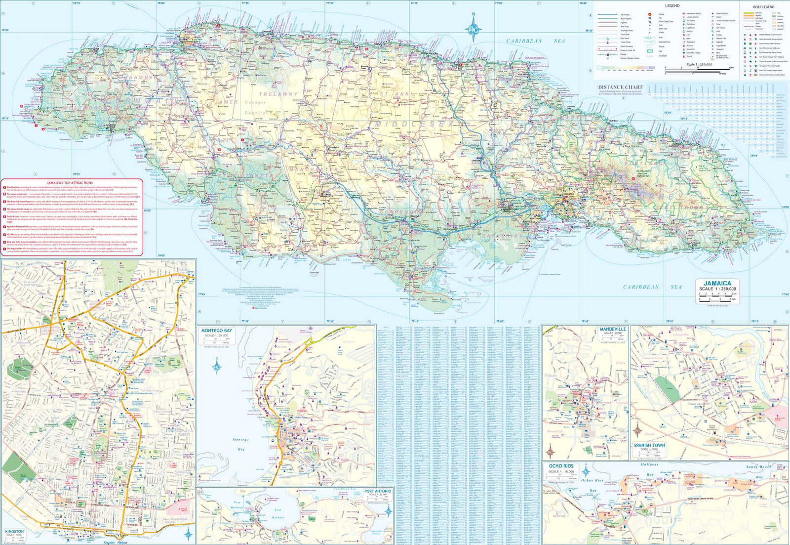Carte de voyage - îles Caïman & Jamaïque | ITM carte routière ITM