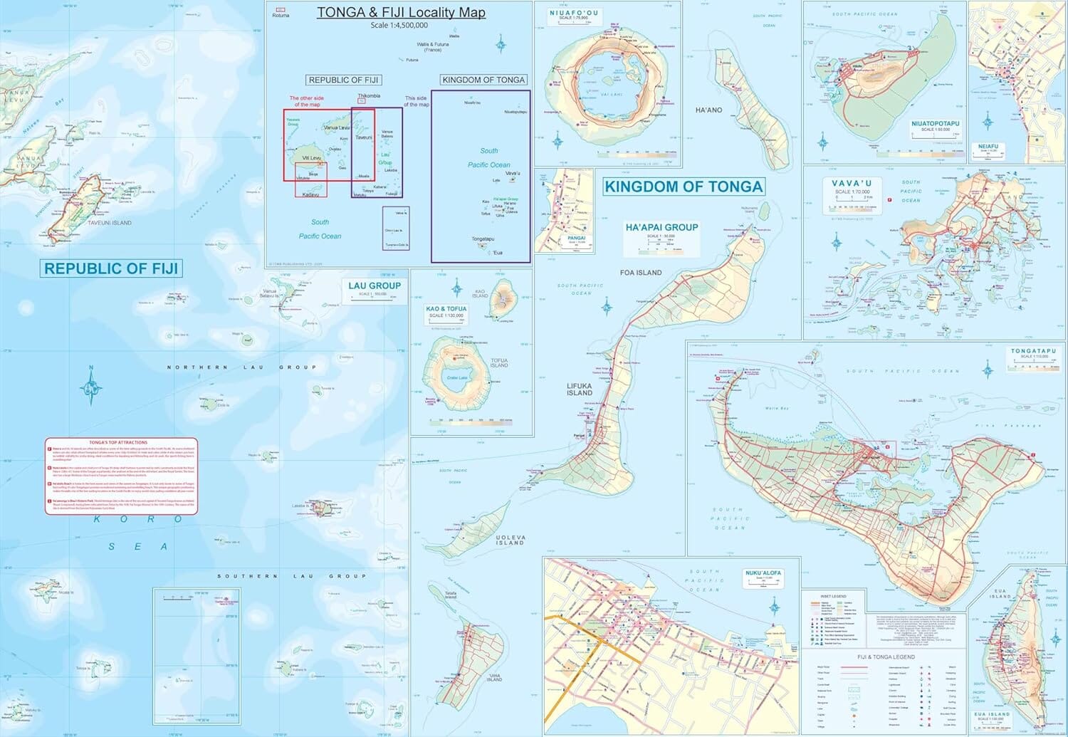 Carte de voyage - Iles Fidji & Tonga | ITM carte routière ITM