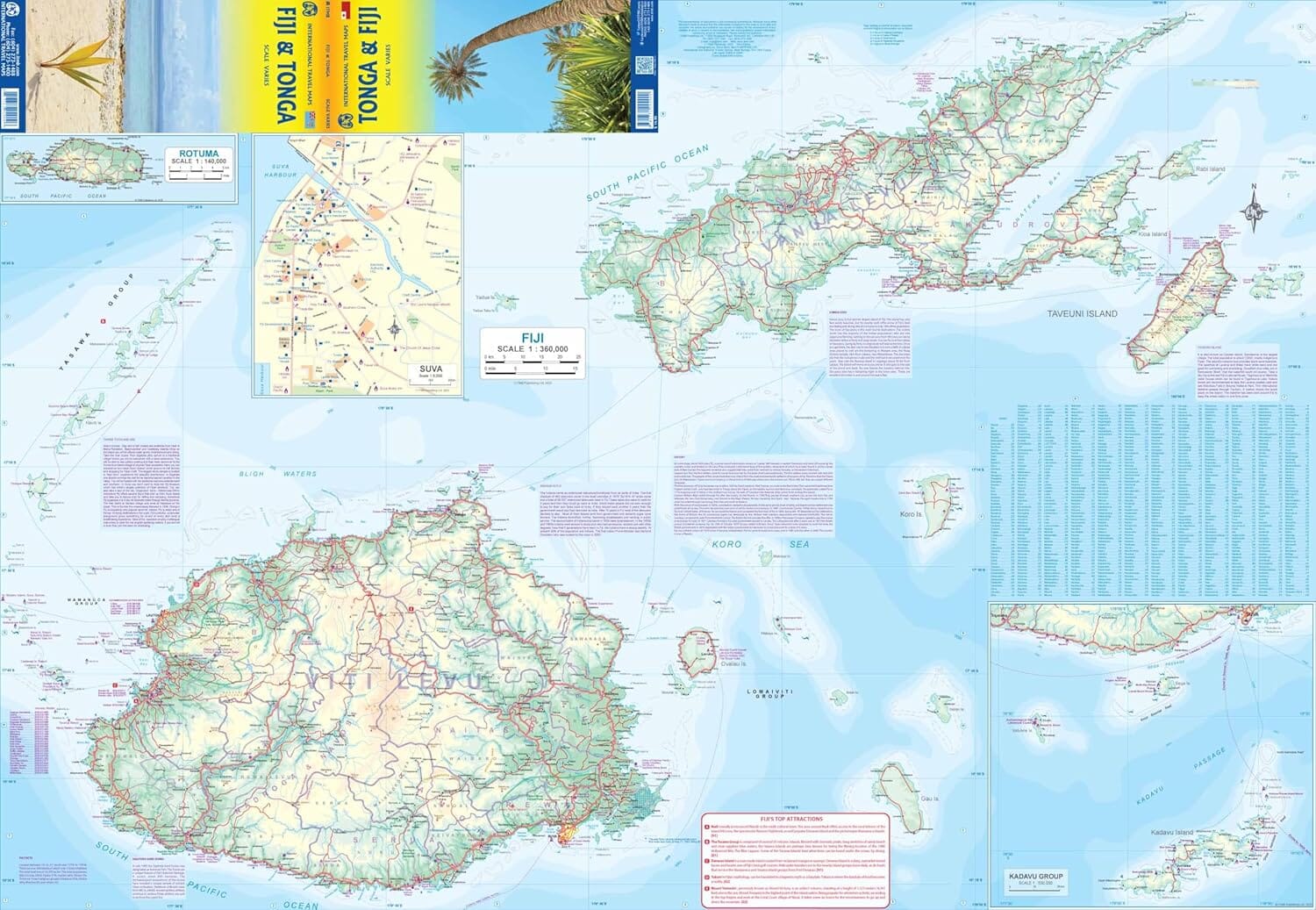 Carte de voyage - Iles Fidji & Tonga | ITM carte routière ITM