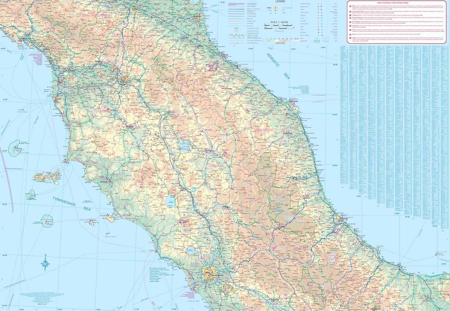 Carte de voyage - Italie Centrale & Plan de Rome | ITM carte routière ITM