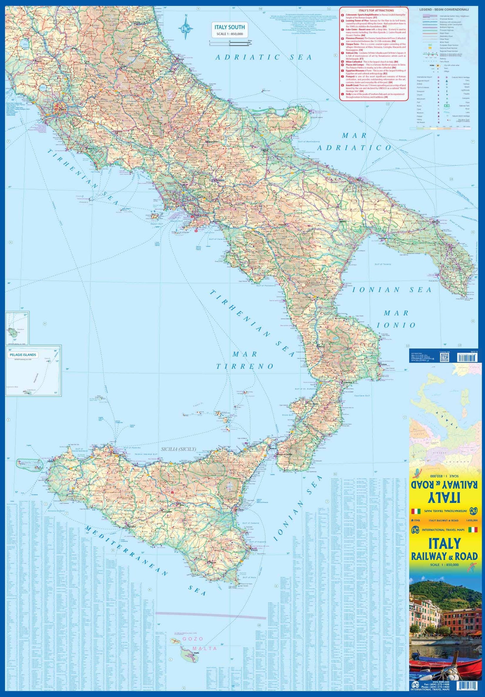 Carte de voyage - Italie, Routes et chemins de fer | ITM carte routière ITM 