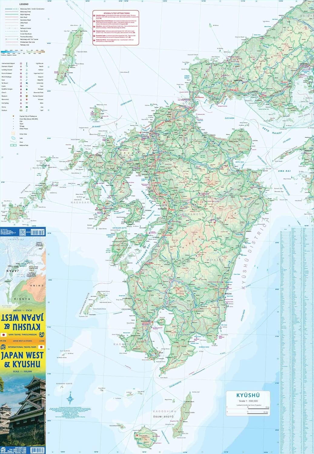 Carte de voyage - Japon Ouest & Kyushu | ITM carte routière ITM 