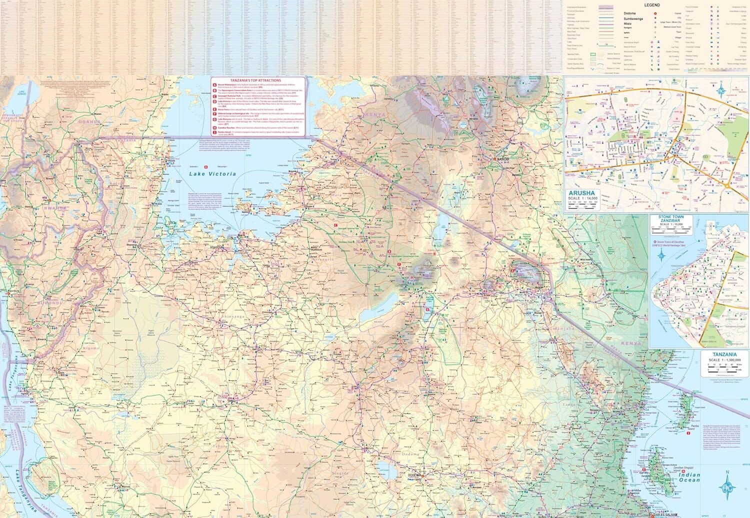 Carte de voyage - Kilimanjaro & Tanzanie Nord | ITM carte routière ITM