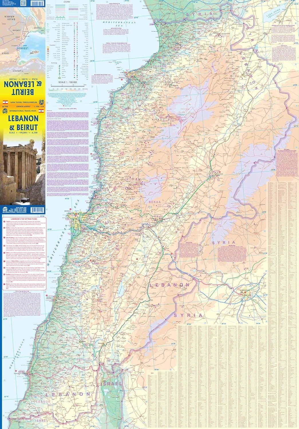 Carte de voyage - Liban & Plan de Beyrouth | ITM carte routière ITM