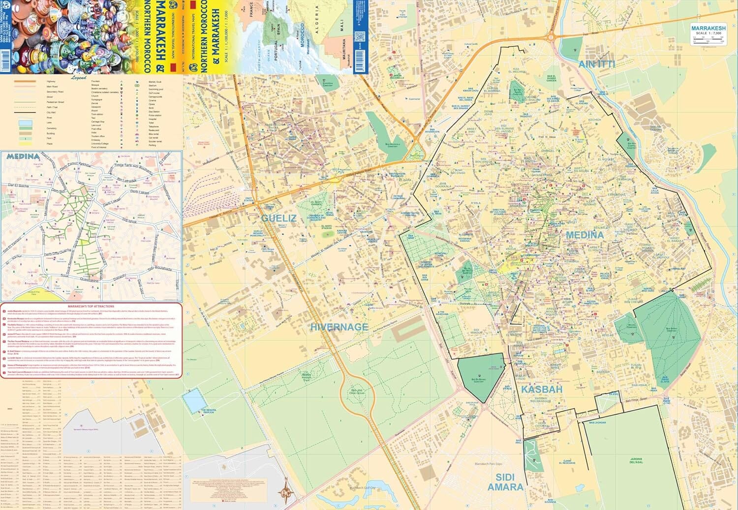 Carte de voyage - Maroc Nord & Plan de Marrakech | ITM carte routière ITM 