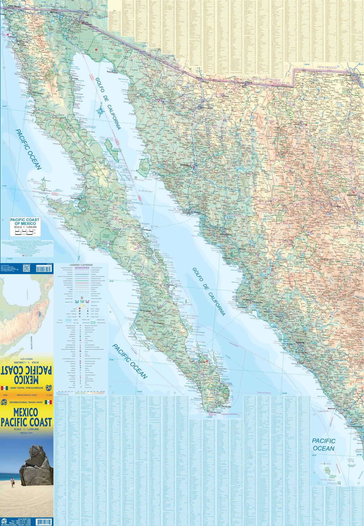 Carte de voyage - Mexique : Côte pacifique | ITM carte routière ITM