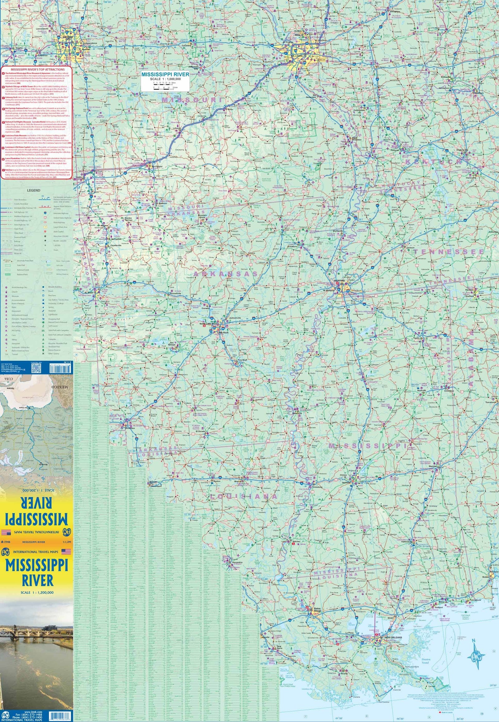 Carte de voyage - Mississippi River (USA) | ITM carte routière ITM